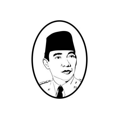 Yogyakarta-Endonezya, 25 Eylül 2024, Endonezya Birinci Başkanı, Ir. Soekarno, ya da Sukarno, Bung Karno olarak da bilinir. Çizgi Sanat Tarzı. Vektör İllüstrasyonu