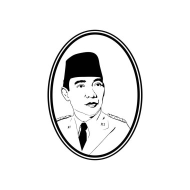 Yogyakarta-Indonesia, September 25 - 2024, Silhouette of the First President of Indonesia, Ir. Soekarno, or Sukarno, also known as Bung Karno. Line Art Style. Vector Illustration clipart