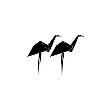 Origami Formu 'ndan esinlenilen çift Flamingo Şekli, Logo, Pictogram, Nesli Tehlike Altındaki Hayvanlar Figürü, Web Sitesi, Uygulamalar veya Grafik Tasarım Elemanı için kullanılabilir. Vektör İllüstrasyonu