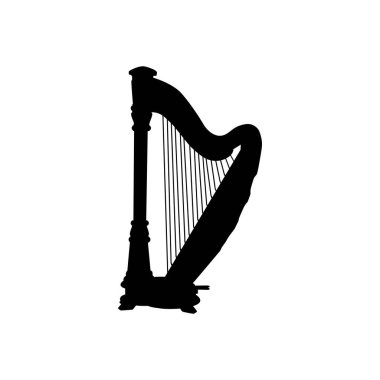 Harp Silhouette, müzikal enstrümantal illüstrasyon, logo gramı, pictogram, uygulamalar, web sitesi, simge, sembol veya grafik tasarım öğesi için kullanılabilir. Vektör