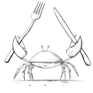 Bıçak ve çatallı yengeç. Vektör illüstrasyonu