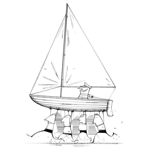 Seorang Pria Dibawa Dalam Sailing Boat Ilustrasi Vektor - Stok Vektor
