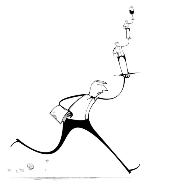 Waiter Carrying Smaller Waiters Wine Vector Illustration — Stock Vector