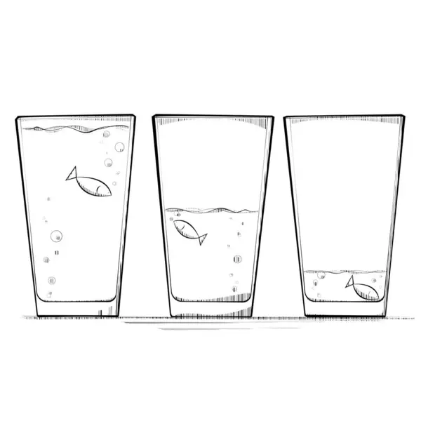 Three Fish Three Glasses Vector Illustration — Stock Vector