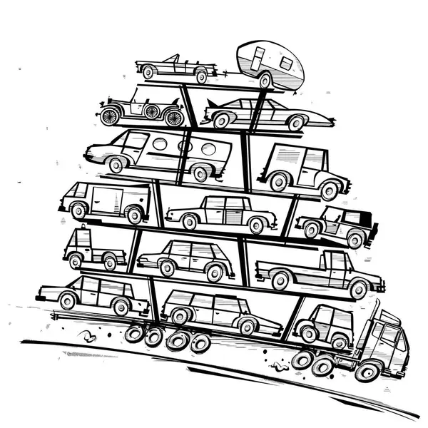 Overloaded Car Transporter Speeds Road Vector Illustration — Stock Vector
