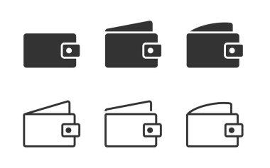 Cüzdan simgeleri ayarlandı. Düz vektör illüstrasyonu.