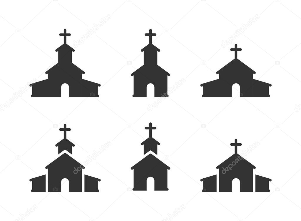 Christian church icons set. Flat vector illustration.