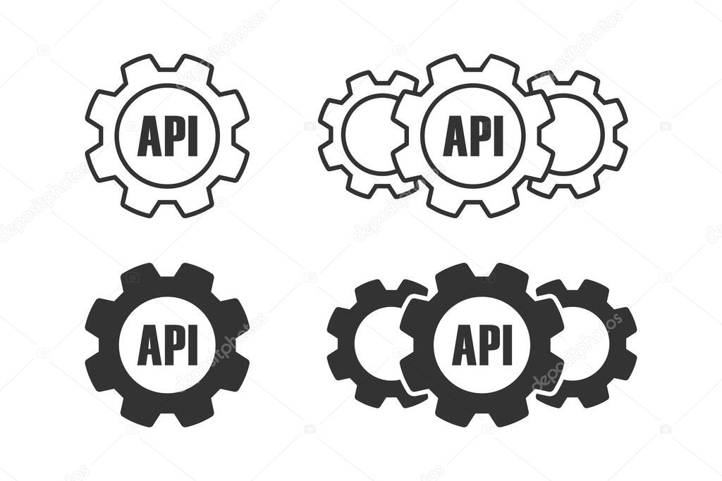 Cogwheel icon with API sign. Api setting icon. Vector illustration.