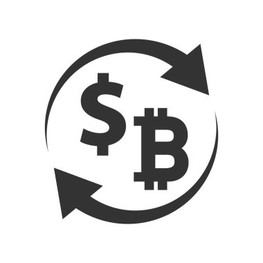 Takas simgesi. Oklu dolar ve bitcoin sembolleri. Vektör illüstrasyonu.