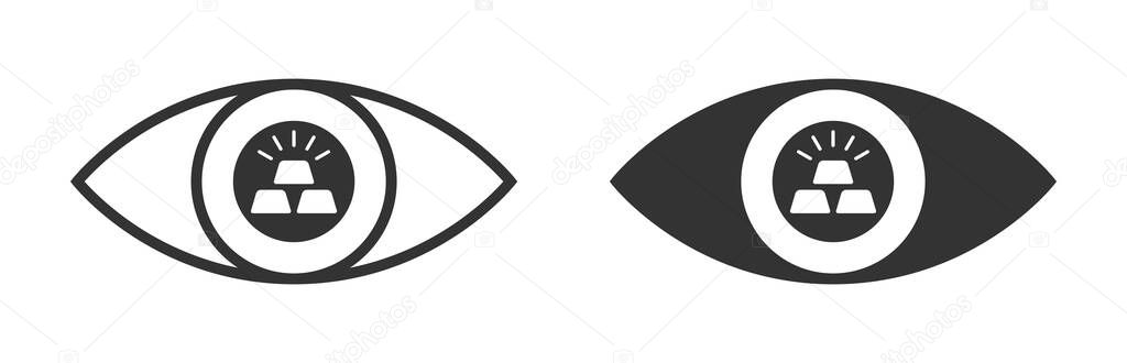 Gold bars in the eye icon. Vector illustration.