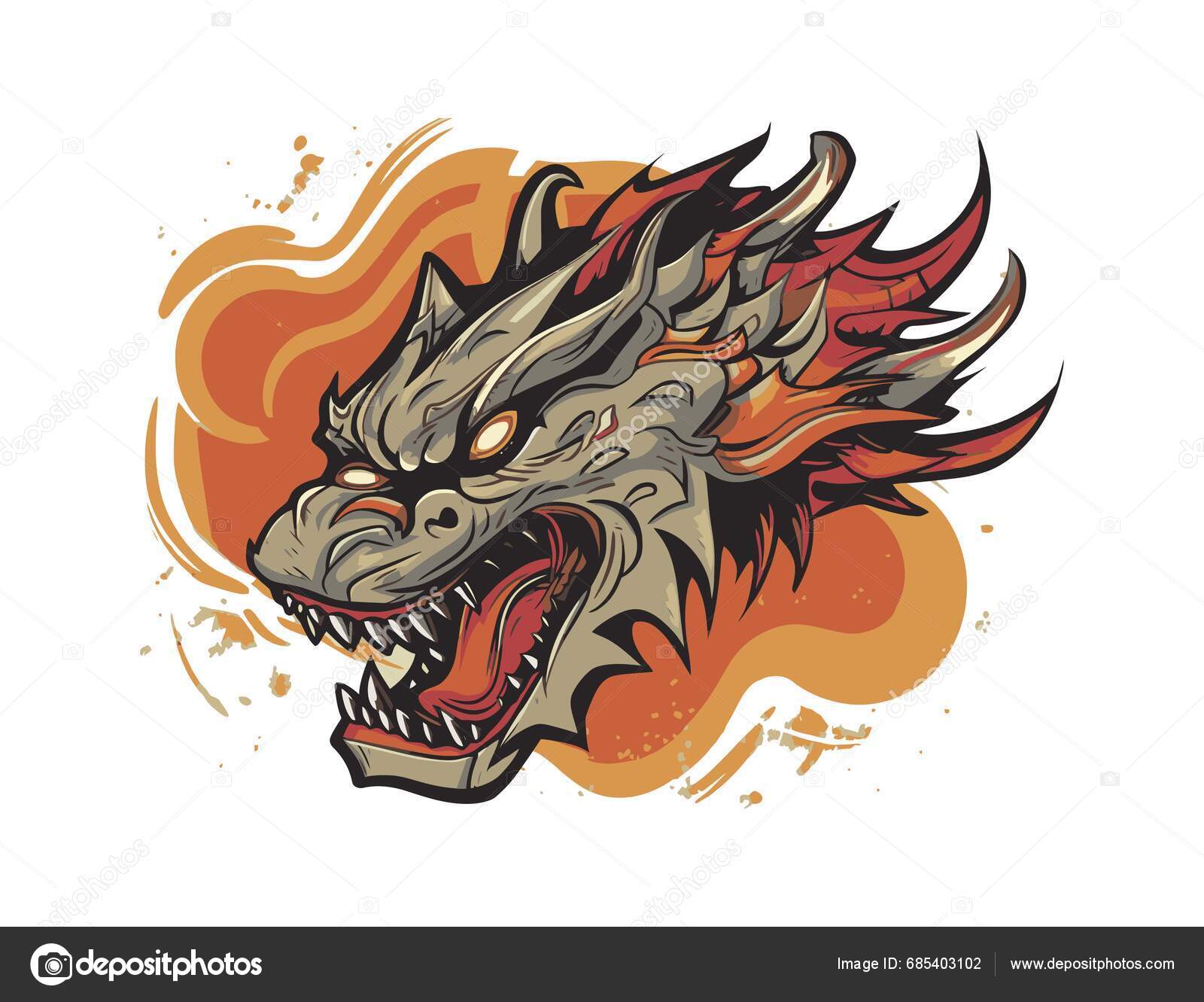 Dragon Head Flames Vector Illustration Stock Vector by ©burbuzin3 685403102