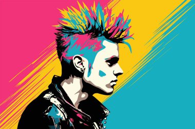 Portrait of a young man with colorful hair. Cartoon vector illustration. clipart