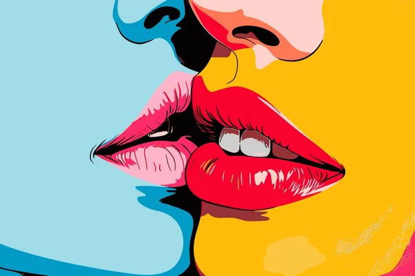 Sexy Vrouwelijke Lippen Kleurrijke Achtergrond Cartoon Vector Illustratie Pop Art Stockvector