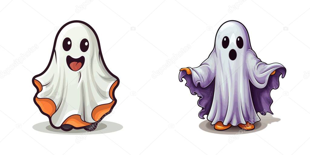 Cute cartoon ghost. Vector illustration.