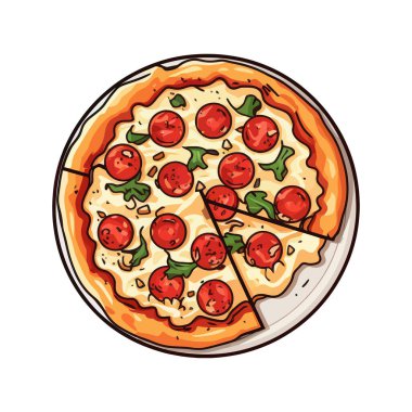 Beyaz arka planda izole edilmiş çizgi film pizzası..