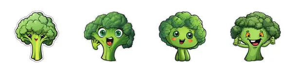 Set Adesivi Cartoni Animati Broccoli Illustrazione Vettoriale — Vettoriale Stock