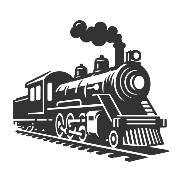 Locomotive silhouette on a white background. Vector illustration.