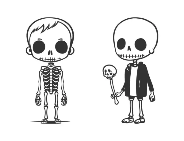 Милый Смешной Тощий Скелет Черно Белая Векторная Иллюстрация Стоковая Иллюстрация