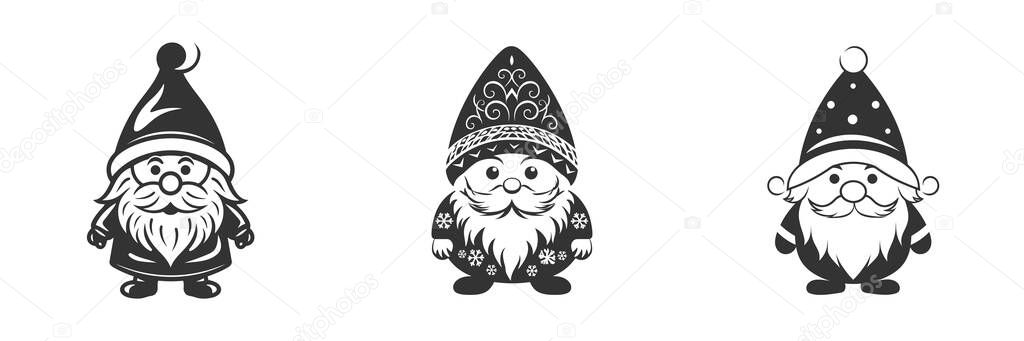 Christmas gnome silhouette. Vector illustration.
