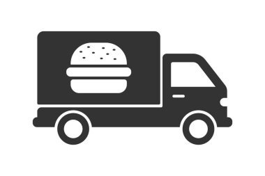 Burger Delivery ikonu. Hamburger kamyonu ikonu. Vektör illüstrasyonu.