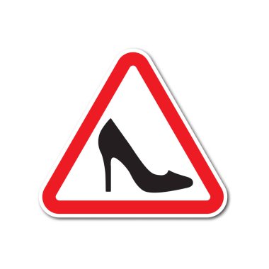 Kadın ayakkabılı yol tabelası. Gölgeli üçgen yol işareti. Vektör illüstrasyonu.