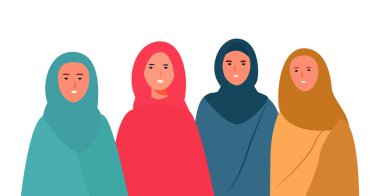 Arap Müslüman kadınlar güzel bir tarzda. Düz vektör illüstrasyonu