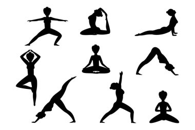 İzole edilmiş beyaz arkaplanda yoga pilates seti. Düz vektör illüstrasyonu