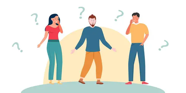 Questioning people. Men and women. Young people wondering. Flat vector illustration.