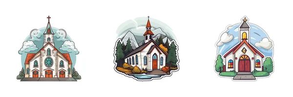 Cartoon Church Sticker Vektorová Ilustrace — Stockový vektor