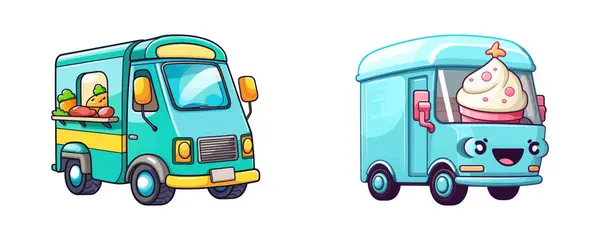 Camion Consegna Cibo Cartone Animato Illustrazione Vettoriale — Vettoriale Stock