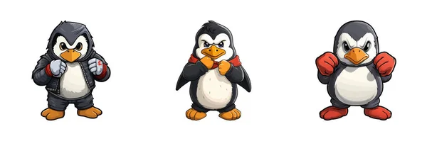 Пингвин Мма Мультфильм Векторная Иллюстрация — стоковый вектор