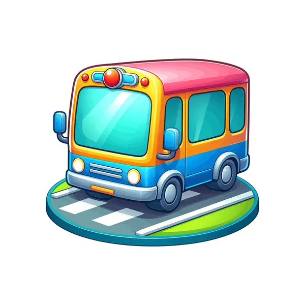 Autobus Dei Cartoni Animati Che Guida Lungo Strada Illustrazione Vettoriale — Vettoriale Stock