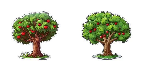 Karikatura Apple Tree Sticker Vektorová Ilustrace — Stockový vektor