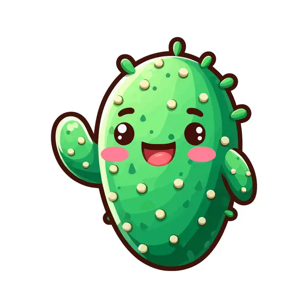 Cactus Verde Sorridente Icona Vettoriale Del Fumetto — Vettoriale Stock