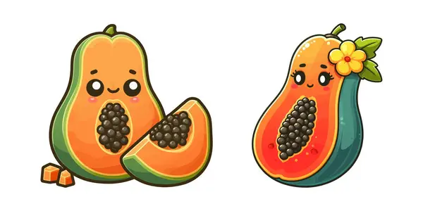 Carino Papaya Fruit Vettore Dei Cartoni Animati — Vettoriale Stock