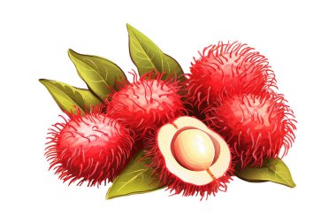 Rambutan meyvesi. Çizgi film vektör illüstrasyonu