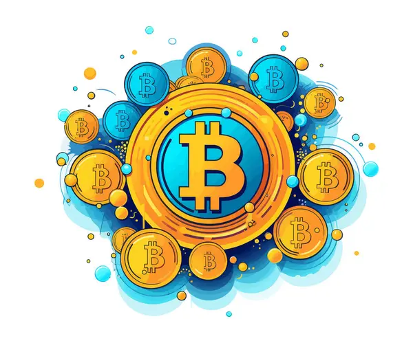 Bitcoin Centro Con Varie Monete Bolle Intorno Esso — Vettoriale Stock