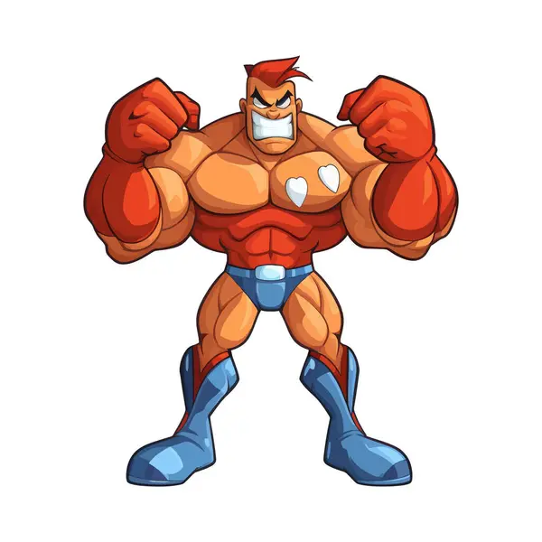 Personaggio Dei Cartoni Animati Mostra Grandi Muscoli Eroe Comico — Vettoriale Stock