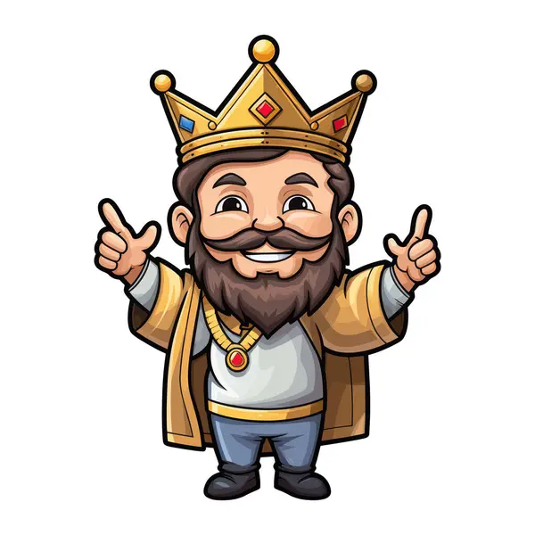 頭に黄金の王冠が付いた漫画のキャラクター 見た目と王室 — ストックベクタ