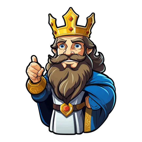 彼の頭に王冠を着ている漫画のキャラクター — ストックベクタ