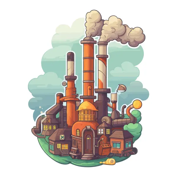 煙突から放出する煙で工場を描く — ストックベクタ