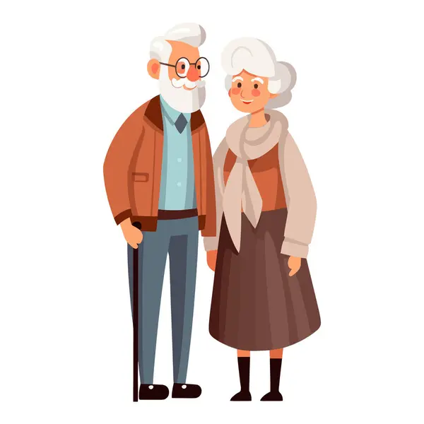 Uomo Una Donna Anziani Stanno Fianco Fianco — Vettoriale Stock
