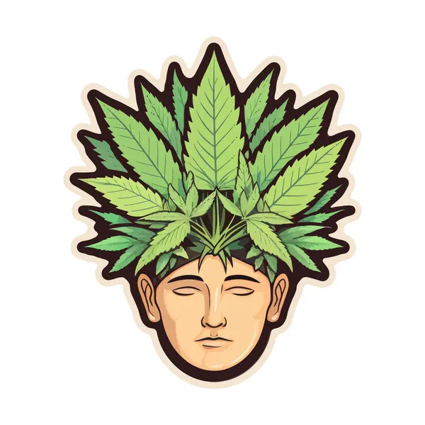 Adesivo Raffigurante Una Testa Uomo Con Simbolo Foglia Marijuana Esso — Vettoriale Stock