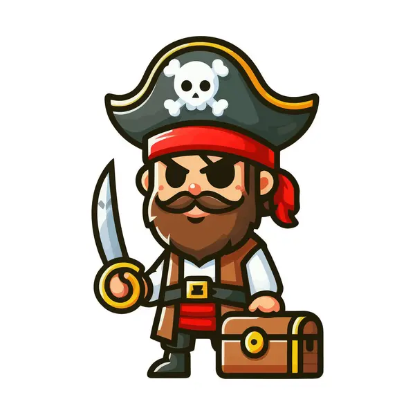 stock vector Male wearing a black pirate hat, holding a sword.