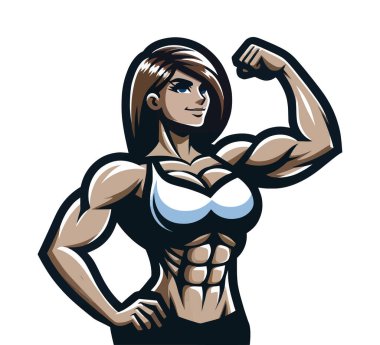 Kaslı bir kadının pazılarını esnetmesinin vektör çizimi. Fitness, vücut geliştirme ve dayanıklılık temaları için mükemmel..