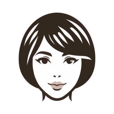 Kısa saçlı, minimalist bir kadının vektör simgesi, logolar ve markalar için ideal..