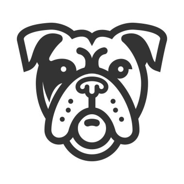 Bulldog 'un yüzünün vektör simgesi, hayvan bakımını, köpek cinslerini ya da hayvanlarla ilgili hizmetleri temsil etmek için mükemmel..