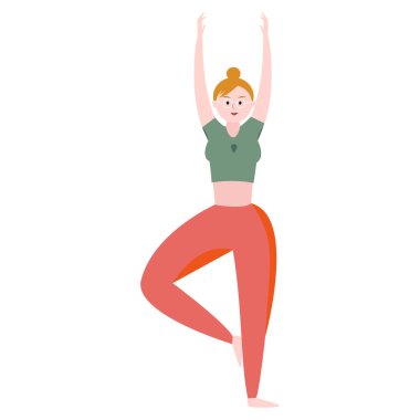 Ağaçta yoga yapan bir kadının vektör çizimi.