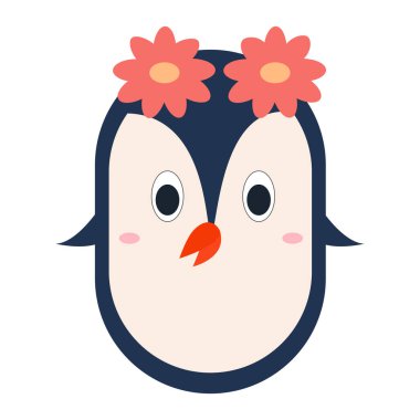 Vector of a cute penguin face with flowers on its head. clipart