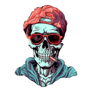 Stylish vector illustration of a skeleton with sunglasses and a red cap, adding a laid-back, edgy vibe. Generative AI. clipart